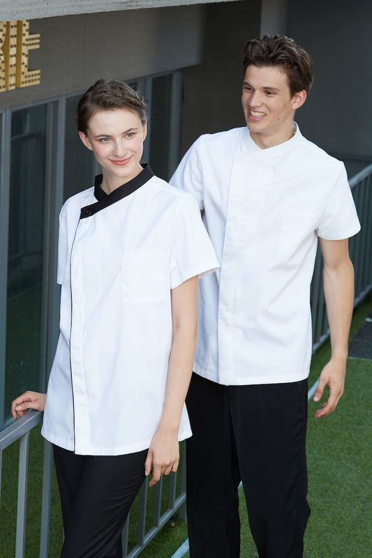 Oblique Collar White Chef Coats (MU144D)