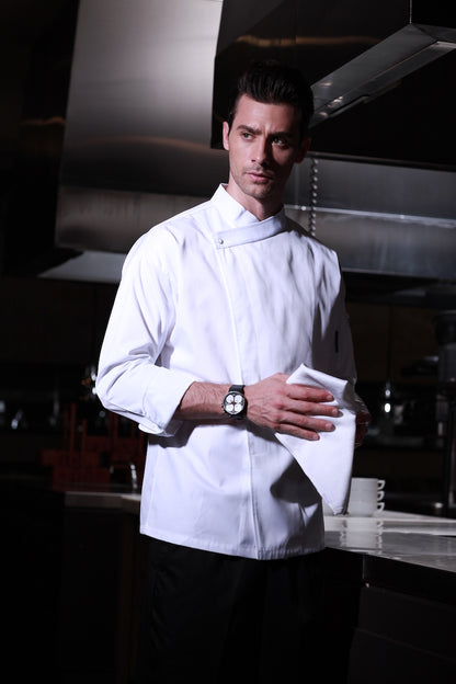 Unisex Oblique Collar Chef Coat With Press Button (U103C)