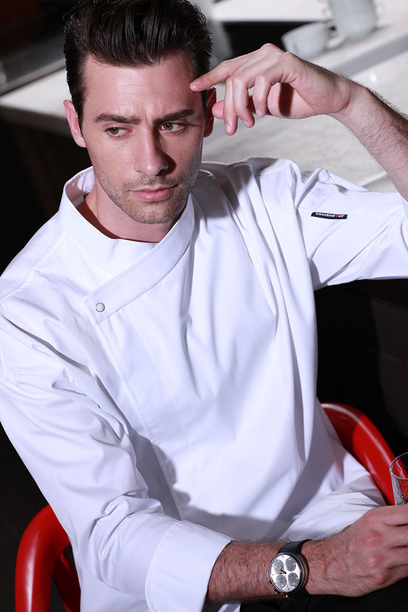 Unisex Oblique Collar Chef Coat With Press Button (U103C)