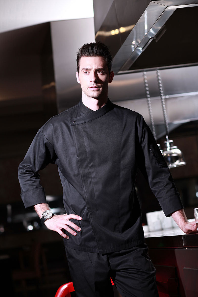 Unisex Oblique Collar Chef Coat With Press Button (U103C)