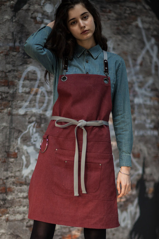 Cross Back Canvas Apron with Multi Pockets (CU379S)